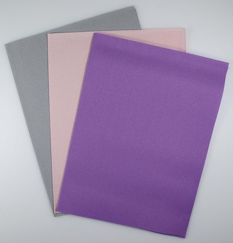 Image of KCS 3 pc of 12 inch x 18 inch 14CT Counted Cotton Aida Cloth Cross Stitch Fabric (Light Grey+Pink+Lavender)