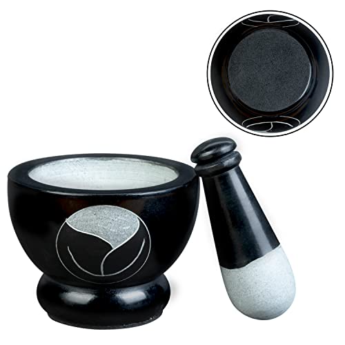 Crocon 4 Inch Black Marble Mortar And Pestle Set, With Leaf Symbol Stone Grinder Bowl For Guacamole, Salsa, Herb Crusher, Grind And Crush Spices & Nuts, Heavy Duty & Polished Mortar & Pestle Best Gift #TOP7