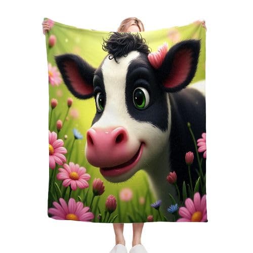 ZZXHG Kuscheldecke Comic-Kuh, Weiche Flauschige Decke Kind Mädchen Jungen, Warm Wendedecke Flanell Fleecedecke TV-Decken Sofadecke Wohndecke Couchdecke Tagesdecke - 130x150 cm