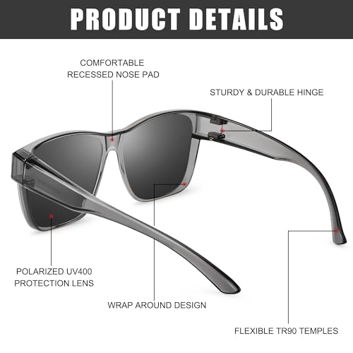 Image of Polarized Sunglasses Fit Over Glasses for Women Men, Oversized Square Sun Glasses UV400 Protection