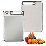 Doppelseitiges Schneidebrett Edelstahl, 4-in-1 Auftaubrett mit integriertem Messerschärfer, für gefrorenes Fleisch und Lebensmittel, 36.9x24.9cm,