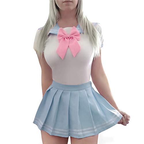 LittleForBig Camisón de algodón Pijama Body - Clásico conjunto de falda y pijama para colegialas japonesas Azul Rosa XS
