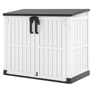 Light Gray Outdoor Resin Storage Shed 36 Cu. Ft. Garden Horizontal Storage Extra Large Capacity Weather Resistant Storage Box, Lockable Resin Waterproof Shed for Garbage Cans, Garden Tools Light Gray Outdoor Resin Storage Shed 36 Cu Ft Garden Horizontal Storage Extra Large Capacity Weather Resistant Storage Box Lockable Resin Waterproof Shed for Garbage Cans Garden Tools