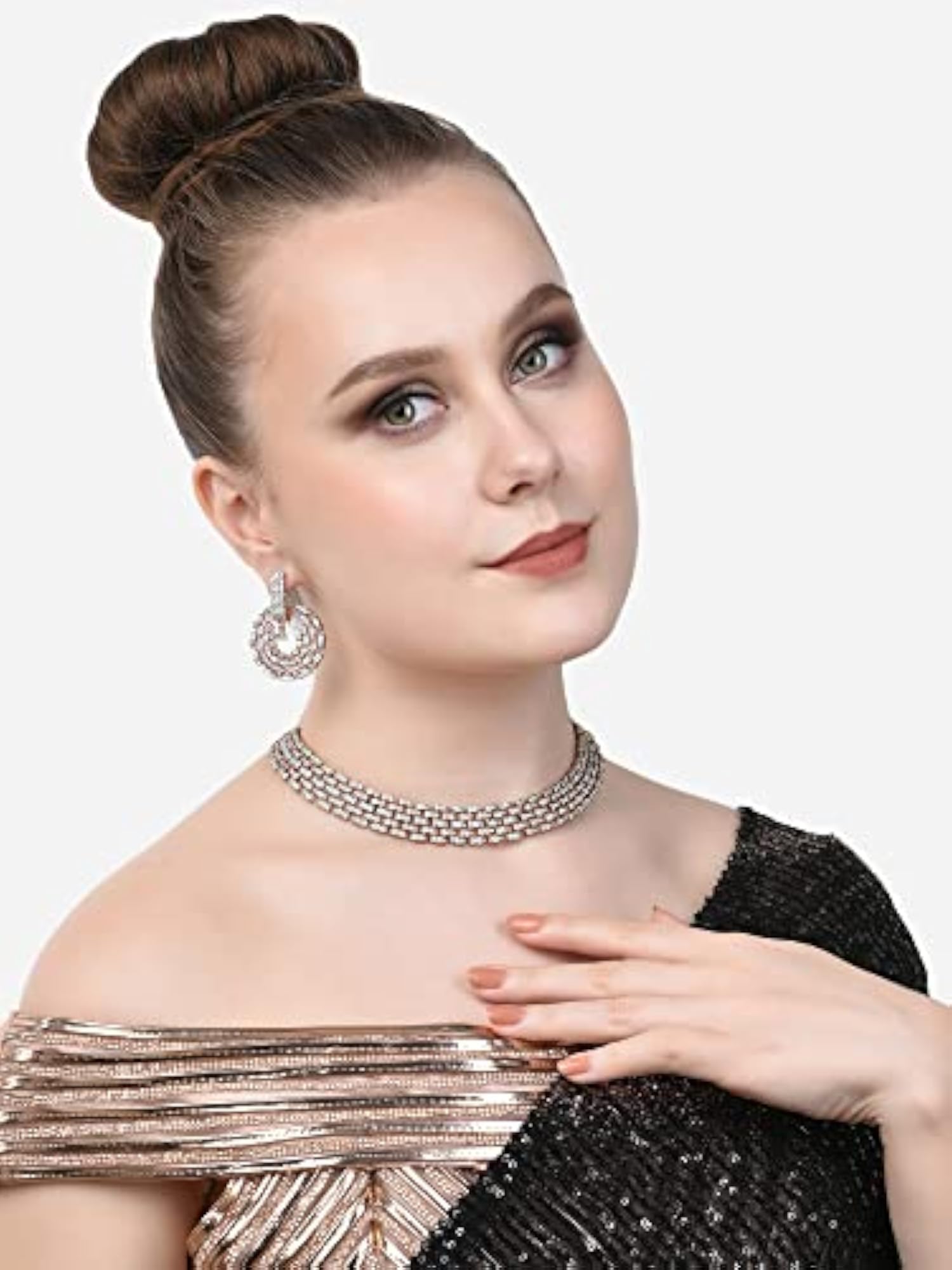 Women's Rose Gold Dazzling Cubic Zirconia Necklace & Earring Set