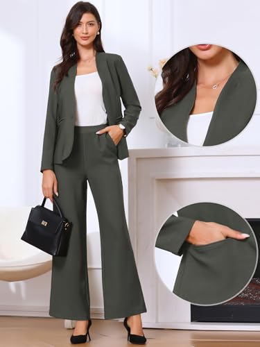 Allegra K Pants Suits for Women Dressy 2 Piece Office Collarless Blazer and Pants Set Business Casual Outfits2