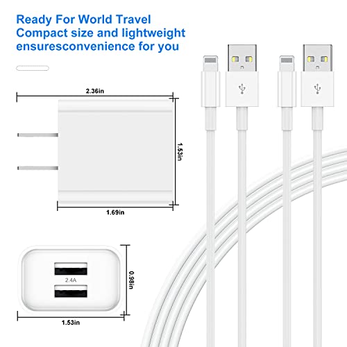 Iphone Charger And Wall Plug, [Apple Mfi Certified] 2Pack 3Ft Lightning Cable Cord With 2.4A Fast Dual Port Usb Charging Adapter Block Box For Iphone 14/13 Pro Max/12/11/Xr/Xs/8/7/6S Plus/Se/5C/Ipad #TOP3
