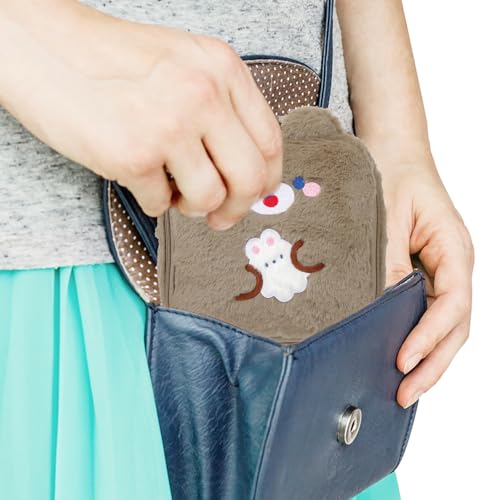 Image of DOITOOL Brown Plush Period Pouch - Large Capacity Cosmetic Bag with Zipper for Menstrual Pad Storage, Compact and Stylish for Girls