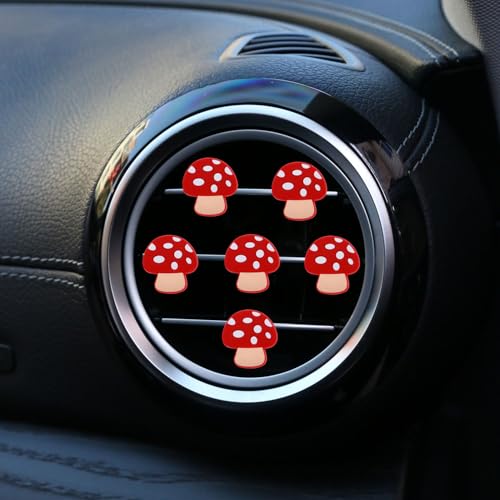 Image of 6 Pcs Red Mushroom Air Vent Clips, Cute Mushroom Car Air Fresheners Vents Clips Diamond Vent Clip Cars Interior Decor Charm Bling Car Accessories Cars Decoration for Women, Automotive Air Fresheners