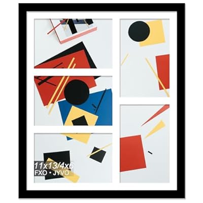 Fxojyvo 4x6 Picture Frame Collage, Display 5 4x6 Picture Collage or 11x13 Photo Only Without Mat, Light Weight and High Transparent Frame for Wall - 1 Pack/Black/5-Openings