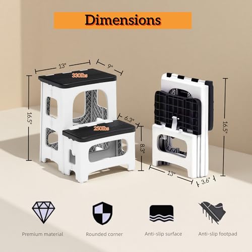 image for Ahxuvan 2 Step Stool Foldable, Non-Slip Steps, Folding Step stool for 