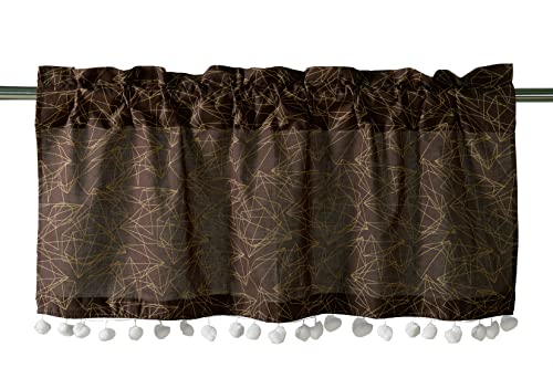 Image of Ravaiyaa - Attitude is everything Hand Printed Half Window Kitchen Curtain 100% Cotton Short Drapery Valance Curtain 40 inch X 18 inch Inch (Chocolate Geometric)