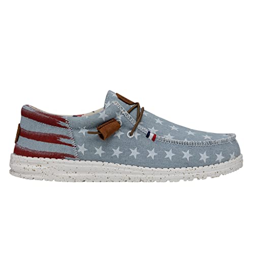 Image of HEYDUDE Men's Wally Patriotic Slip On Shoe | Lightweight Canvas Loafers with No Tie Laces