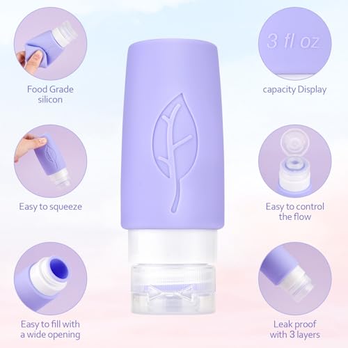 3oz Travel Bottles for Toiletries, Gym, TSA-Approved, Leak-Proof Silicone Squeezable Containers, Perfect for Business or Personal Essentials (BPA-Free)3