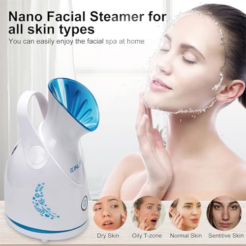 Image of KINLITO Facial Steamer Ionic Face Steamer for Home Facial, Warm Mist Small Facial Steamer for Deep Cleaning Unclog Pores with Blackhead Remover, Aromatherapy Kit for Personal Home SPA (Blue)