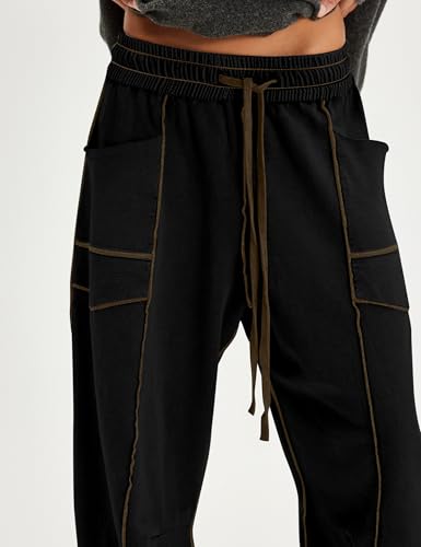 Women Barrel Sweatpants Baggy High Waisted Drawstring Color Block Joggers Pants Athletic Lounge Pant with Pockets3