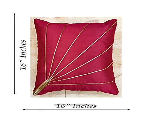 Image of Patchwork Golden Striped Designer Cushion Cover 16x16 inches (Set of 5) (Pink)