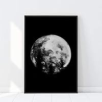 Framed Canvas Wall Art Black and White Moon Canvas Prints Home Artwork Decoration for Living Room,Bedroom - 16x24 inches
