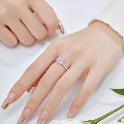 3CT Radiant Cut Lab Grown Diamond Ring for Women, 18K White Gold Plated Rings for Wedding Anniversary Engagement, D Color VVS1 Clarity Sterling Silver Band Simulated Ring Band Premium Collection4