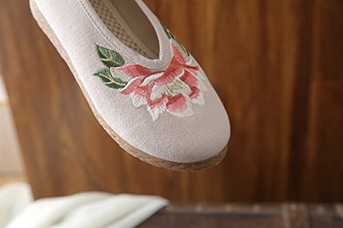 Chinese Style Embroidery Ladies Shoes Flat Bottom Comfortable and Soft Ladies Embroidered Shoes Embroidered Shoes (Color : Gray Size : 8.5) (Beige 4.5)2