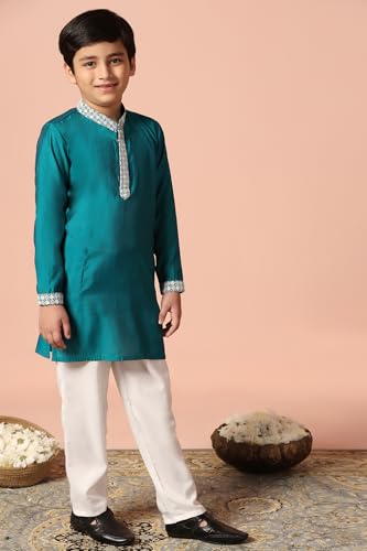 Image of Fashion Dream Boy's Chanderi Silk Embroidered Kurta Pajama Set|Boys Kurta Set|Kids Ethnic Set