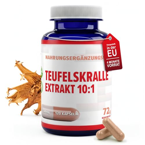 Teufelskralle (Devils Claw) 10:1 Extract 5000mg Äquivalent 120 Vegan Kapseln, Laborgeprüft, Hochdosiert, Nicht GVO, keine Füllstoffe oder Zusatzstoffe