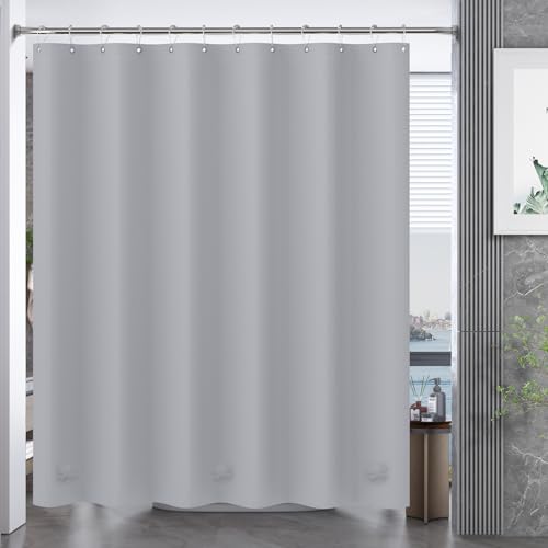 Image of AmazerBath Grey Shower Curtain Plastic, Thick PEVA Shower Curtain Grey, Heavy Duty Shower Curtains for Bathroom, Waterproof Shower Curtain 72x72 with 3 Big Weighted Stones and 12 Rustproof Grommets
