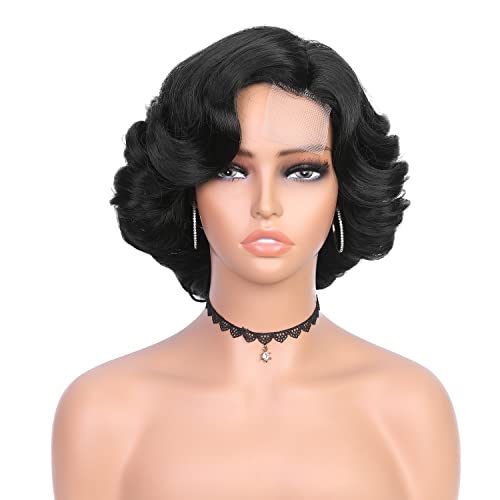 Quantum Love Short Curly Bob Wigs Loose Wave Side Part Wig For Black Women Short Body Wave Bob Synthetic Wig (Natural Black 10 Inches) #TOP1