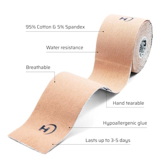 Image of HANSO Classic Plus Kinesiology Tape Premium Cotton Blend | Tape for Physiotherapy, Sports Injuries, Pain Relief, Muscle Support (Skin)
