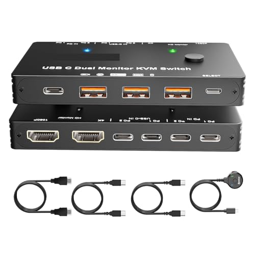 Conmutador KVM USB C 4K para conectar dos portátiles a dobles pantallas sin cables
