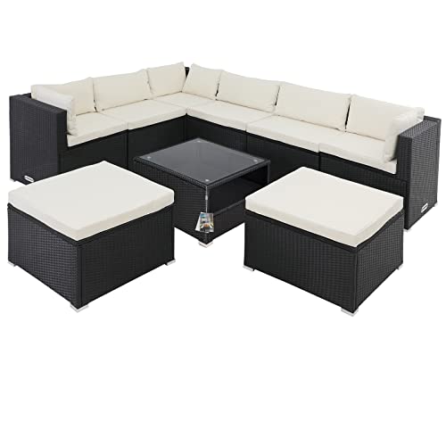 Casaria Salon de Jardin Lounge en polyrotin 26 pièces Canapé de Jardin avec Table Ensemble de Jardin modulable Noir crème
