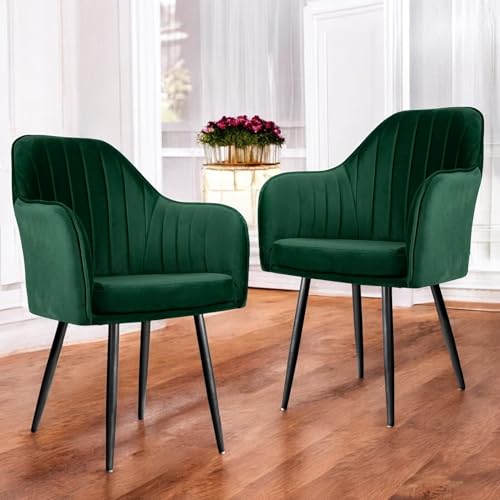Image of Set of 2 Accent Chair for Living Room | Modern Armchair in Soft Velvet Fabric with Sturdy Legs | Premium Chair for Home Living Room Bedroom Restaurent | (Black Legs, Green)