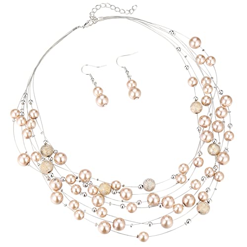 FULU AUTUMN Collier ras du cou en argent avec perles superposées faites à la main pour femme, 9.8 inches, Perle, Pas de gemme