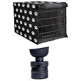 GORILLA GRIP Dog Crate Cover, 42in, Black White Paw and Dog Water Bottle, 12oz, Black Bundle