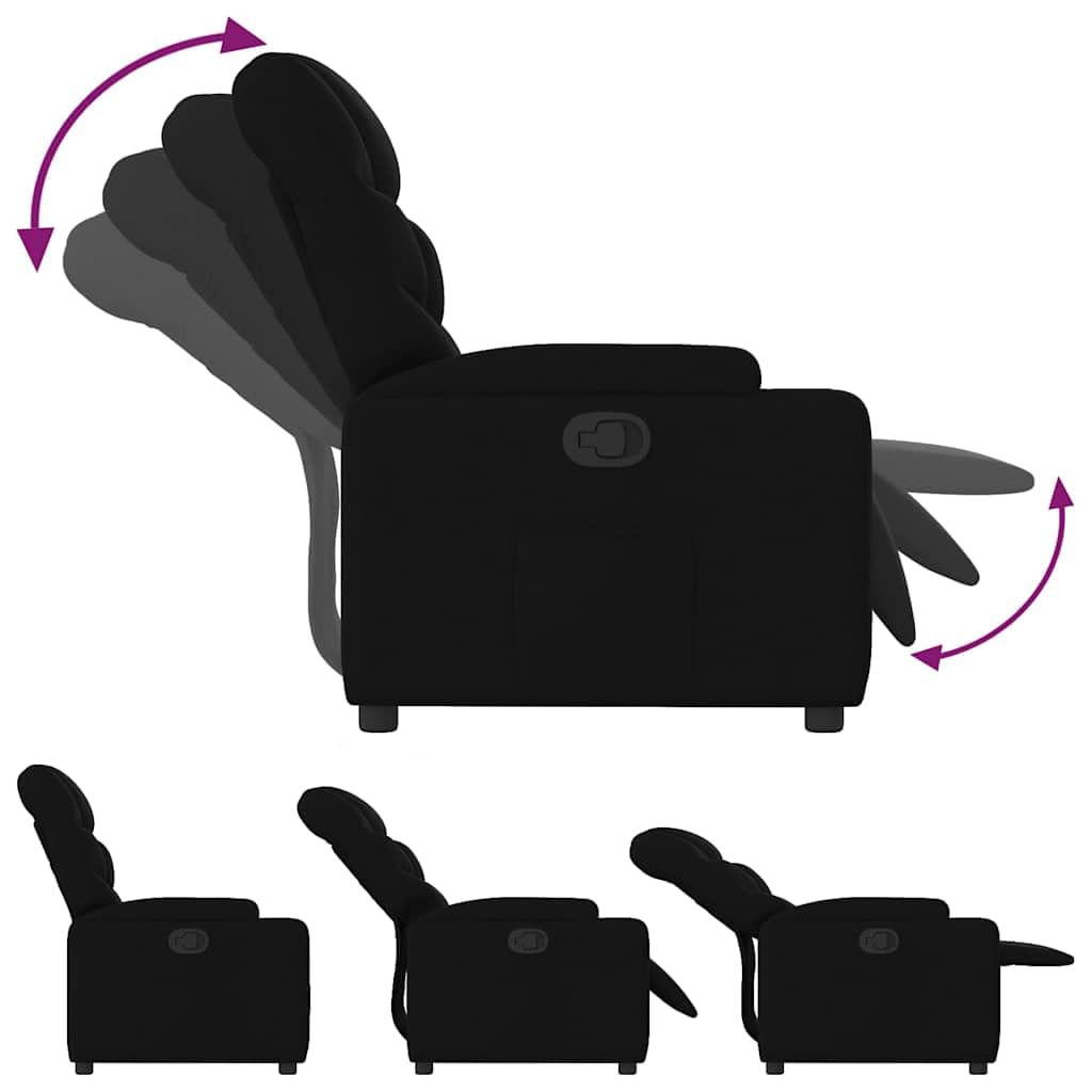 vidaXL Fauteuil Inclinable, Chaise de Relaxation avec Porte-gobelets, Siège avec Dossier et Accoudoirs Salle de Séjour, Moderne, Noir Tissu
