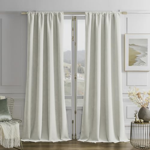 Image of Joydeco Vanilla Grey Velvet Curtains 90 Inch Curtains 2 Panels Set, Thermal Insulated Room Darkening Curtains for Bedroom Living Room, Soft Luxury Curtains Rod Pocket, 52W x 90L