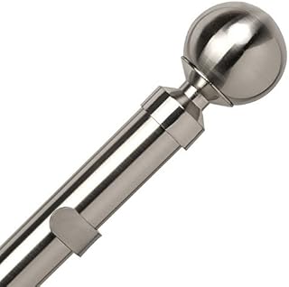 Speedy Rome Ball 28mm Complete Metal Eyelet Curtain Pole Set, Satin Silver, 120 Cm