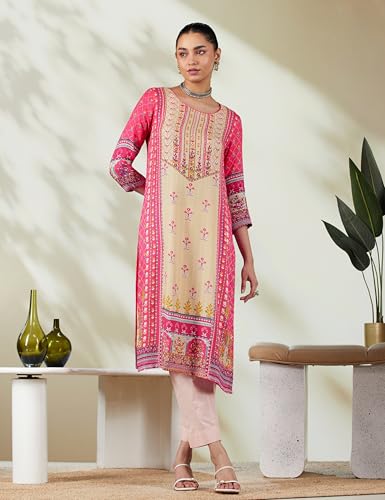 Image of BIBA Women Viscose Straight Fit Liva Printed Kurta