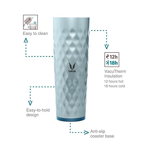 Image of VAYA DRYNK Stainless Steel Water Bottle for Office, 600ml Insulated Water Bottle with Sipper, Gulper Lid, and 2 Tumblers, Hot and Cold Thermos Flask for Adults, Leakproof Travel Bottle,Blue