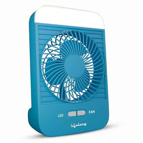 Image of Lifelong Portable Mini Fan with LED Light | 3 Speed Settings, 2800 RPM | Built-In LED Light with 3 Light Modes | 5W BLDC Motor, 2000mAh Battery | Type-C Rechargeable | Compact & Travel-Friendly (Blue)