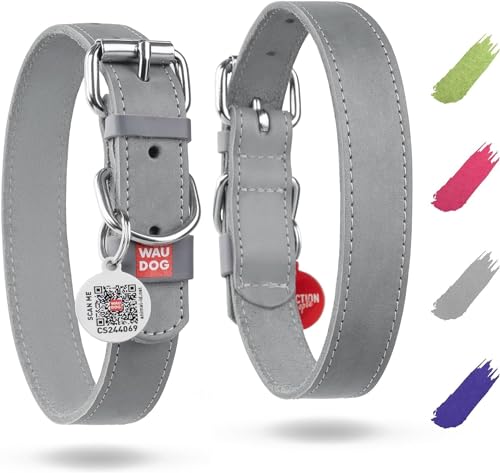 WAUDOG Leather Dog Collar for Large, Medium & Small Dogs