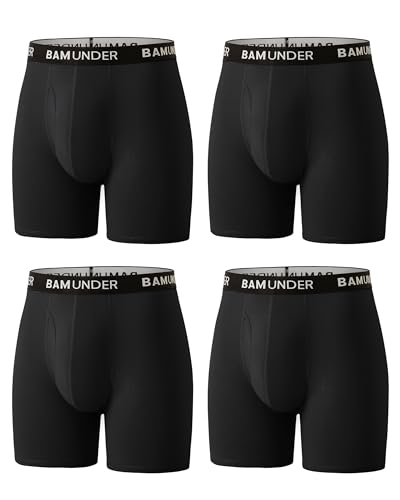 Men's Bamboo Viscose Underwear Boxer Briefs 4 Pack - Breathable Comfort Fit with 3D U-Shaped Pouch & No Ride-Up Legs