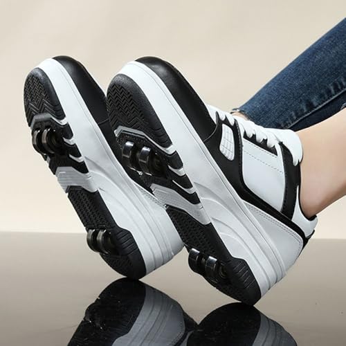 Kids Roller Skates Shoes Sneakers for Boys & Girls, Outdoor Parkour Shoes with 4 Wheels Skateboarding Shoes Retractable Skating Shoes for Children's Sports Walking4