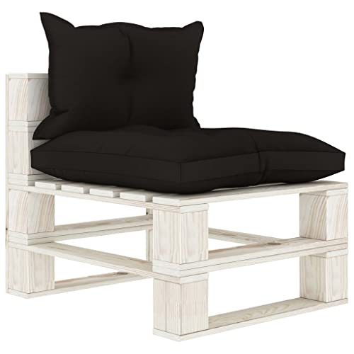 CKioict Sofá de jardín Conjunto de Muebles Salón de jardín Sofá Central de palets para jardín Madera con Cojines negrosAdecuado para Balcón Terraza Salón