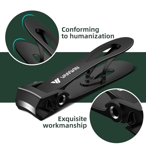 Image of German Nail Clippers for Men, VANWIN Toenail Clippers for Thick Nails for Seniors with 16mm Wide Jaw, Ergonomic Heavy Duty Angled Head Toe Nail Clippers with Catcher Fingernail Clipper for Women Black