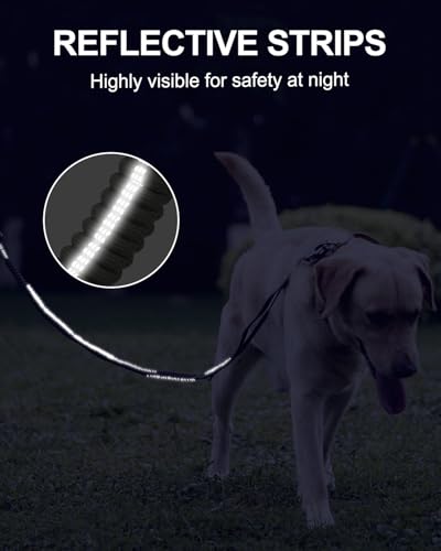 Joytale Taktische Hundeleine, 1.2m-1.8m Bungee Hundeleine Reflektierend mit 2 Gepolsterten Griffen, Autosicherheitsgurt, Leine Hund ohne Zugkraft für Mittelgroße, Große, X-Große Hunde, Armee Grün