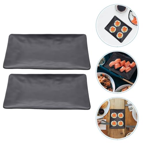 2 piezas platos sushi melamina negros rectangulares miniatura 7