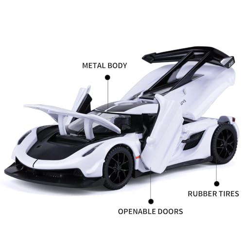 Image of 1:32 Koenigseggg Jesko Sports Model Exclusive Alloy Diecast Pull Back Toy car with Openable Doors & Light Music Toys for Kids Boy Girl Gift (1:32 Koenigseggg - White)