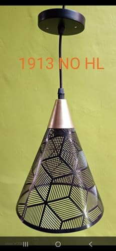 Image of Metal Leaser Cut Line Design Black and Gold Pendant Light Hanging Ceiling Lamp for Living Room, Kitchen, Restuarents, Cafe (Bulb Not Include) (Cluster Line Cut Cone)