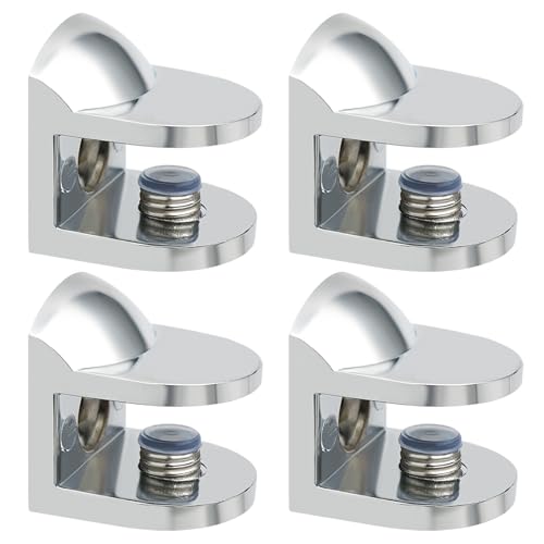 Mooche 4Pcs Glass Shelf Brackets Adjustable Heavy Duty Wall Mount Clamp Holder for 6-10 mm Wood Glass Shelves Polished Chrome Zinc Alloy