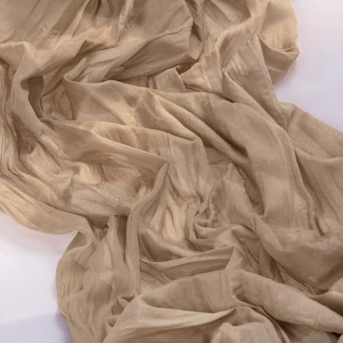 Image of MLMC Nude Cheesecloth Table Runner 10ft Boho Gauze Taupe Cheese Cloth Table Runner Rustic Neutral Centerpiece Decor 35x120 Inches for Wedding Farmhouse Reception Home Decor